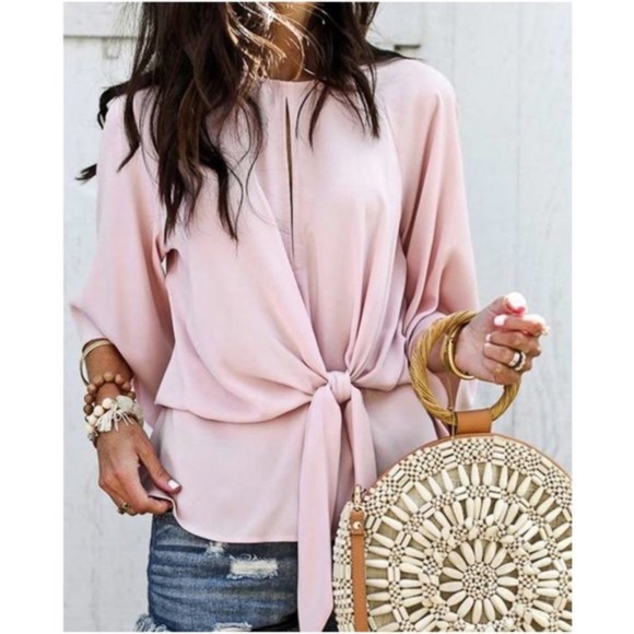 Tops - Boho Chic Blush front tie Blouse